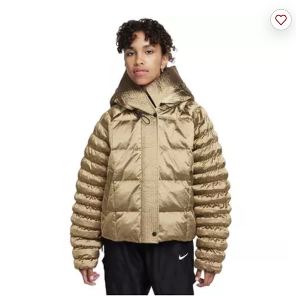 Nike Jackets & Blazers - Nike Small SWOOSH JACKET Gold Metallic Puffer Shine with Hood!